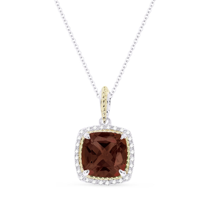 Beautiful Hand Crafted 14K Two Tone Gold 8MM Garnet And Diamond Essentials Collection Pendant