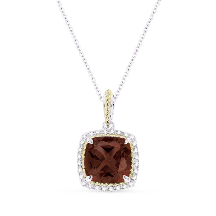 Beautiful Hand Crafted 14K Two Tone Gold 8MM Garnet And Diamond Essentials Collection Pendant