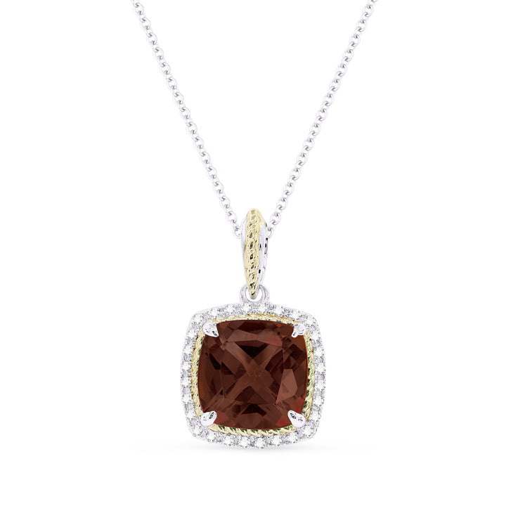 Beautiful Hand Crafted 14K Two Tone Gold 8MM Garnet And Diamond Essentials Collection Pendant