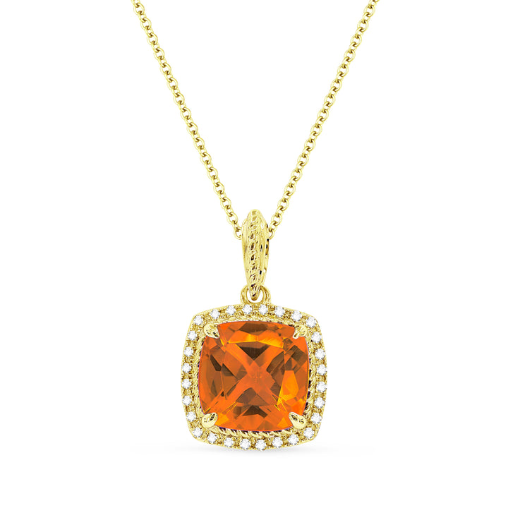 Beautiful Hand Crafted 14K Yellow Gold 8MM Created Padparadscha And Diamond Essentials Collection Pendant