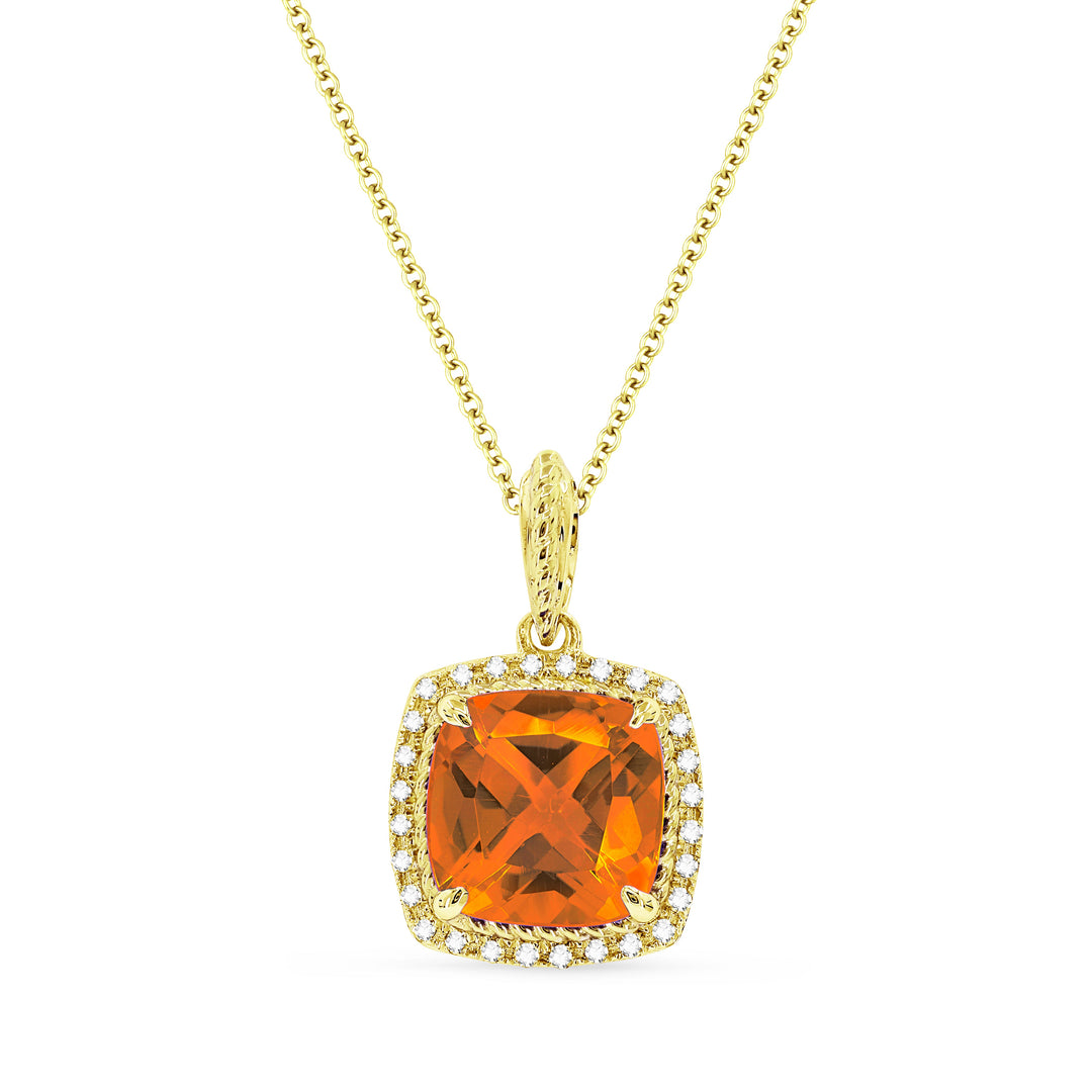 Beautiful Hand Crafted 14K Yellow Gold 8MM Created Padparadscha And Diamond Essentials Collection Pendant