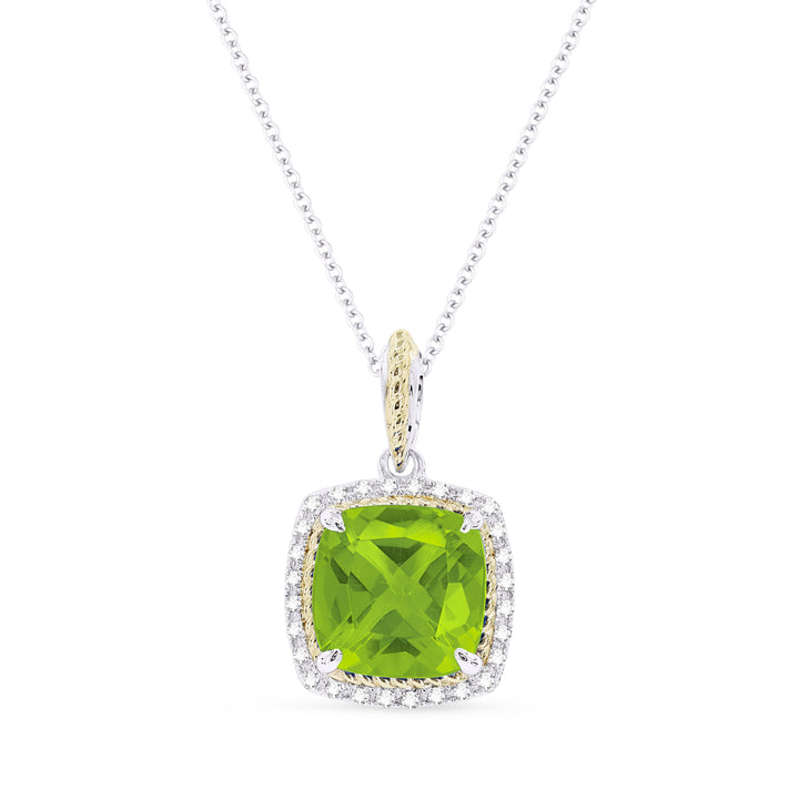 Beautiful Hand Crafted 14K Two Tone Gold 8MM Peridot And Diamond Essentials Collection Pendant