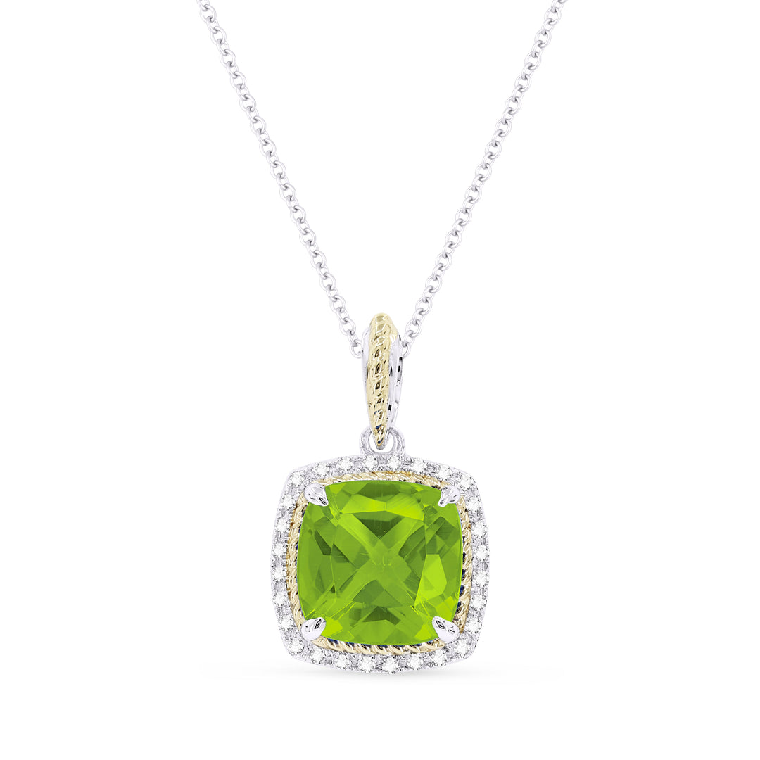 Beautiful Hand Crafted 14K Two Tone Gold 8MM Peridot And Diamond Essentials Collection Pendant