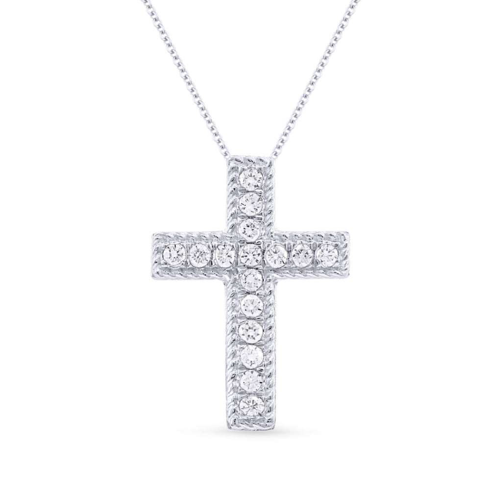 Beautiful Hand Crafted 14K White Gold White Diamond Religious Collection Pendant