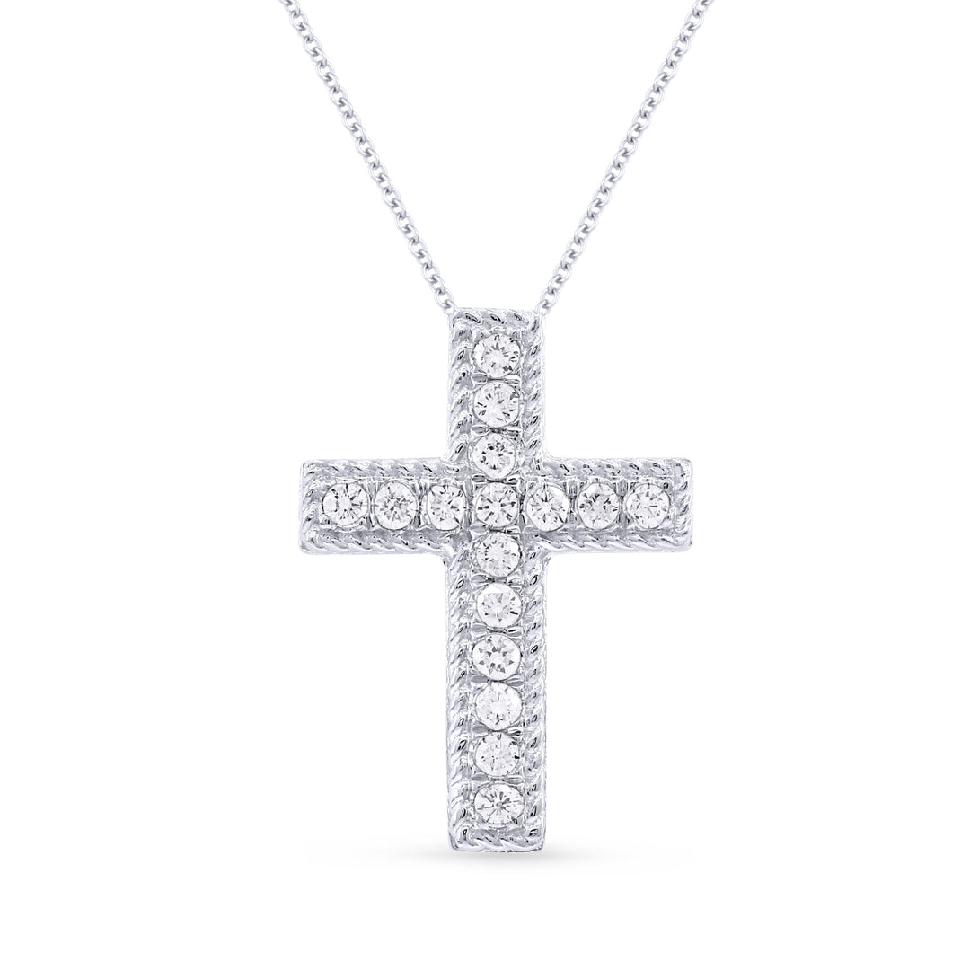 Beautiful Hand Crafted 14K White Gold White Diamond Religious Collection Pendant