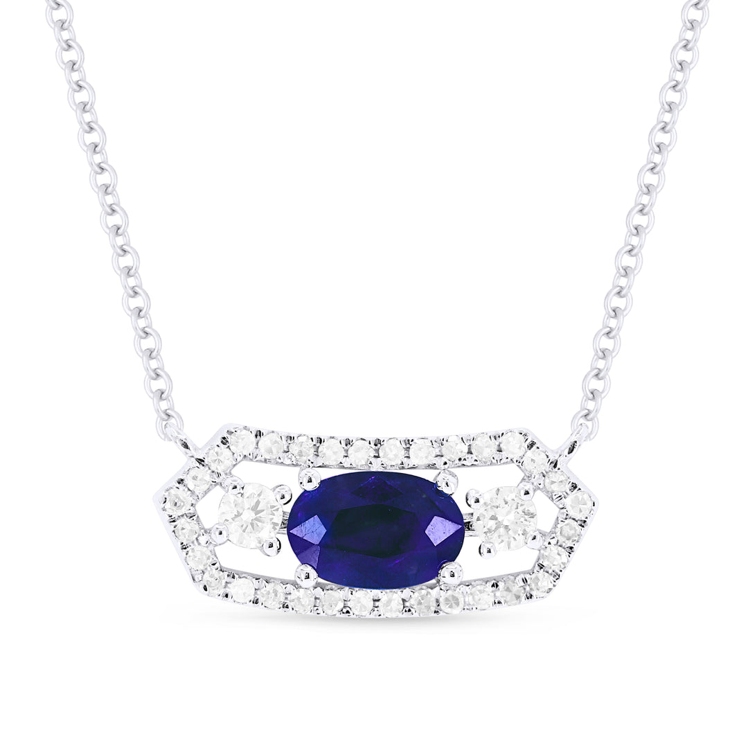 Beautiful Hand Crafted 14K White Gold 4X6MM Sapphire And Diamond Arianna Collection Necklace