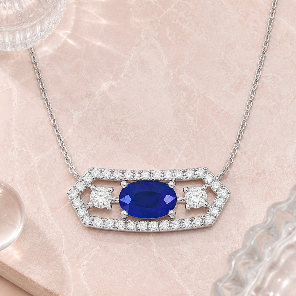 N1512 - 14K White Gold Ruby & Sapphire Bar Necklace
