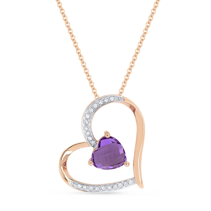 Beautiful Hand Crafted 14K Rose Gold 6MM Amethyst And Diamond Eclectica Collection Pendant