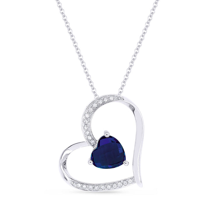Beautiful Hand Crafted 14K White Gold 6MM Created Sapphire And Diamond Eclectica Collection Pendant