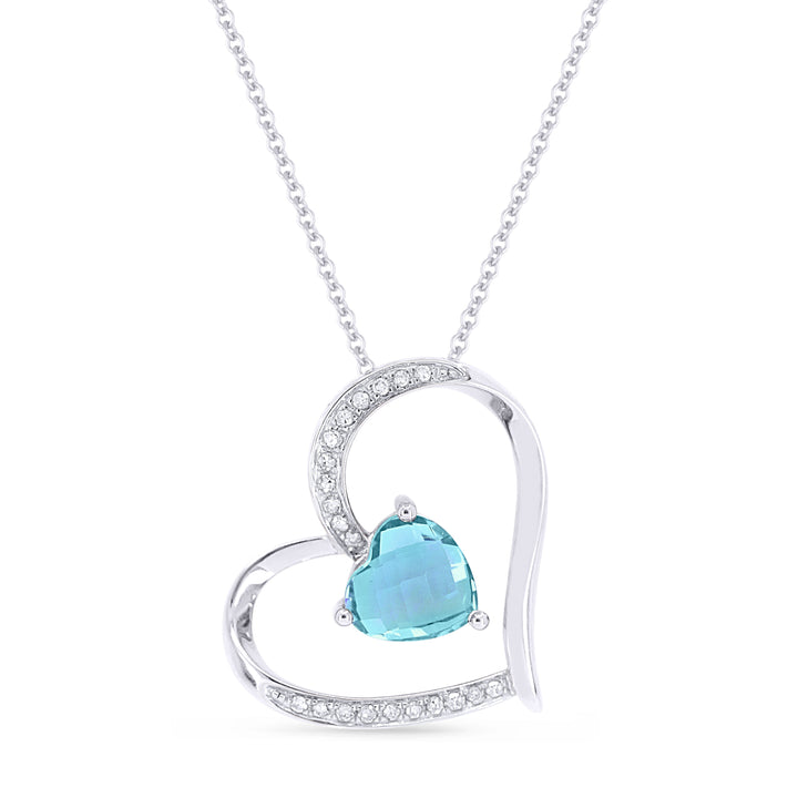 Beautiful Hand Crafted 14K White Gold 6MM Blue Topaz And Diamond Eclectica Collection Pendant