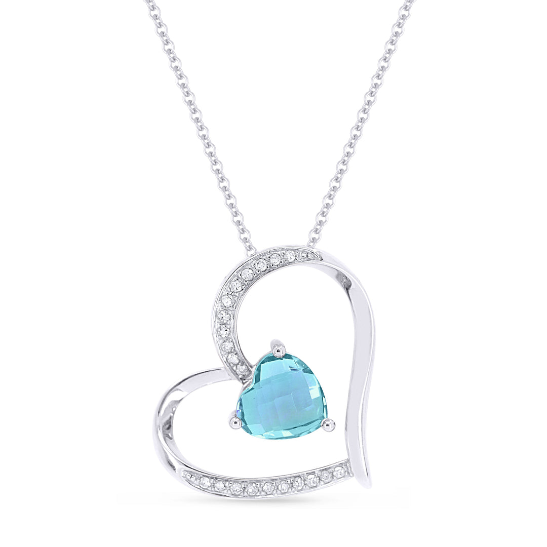 Beautiful Hand Crafted 14K White Gold 6MM Blue Topaz And Diamond Eclectica Collection Pendant