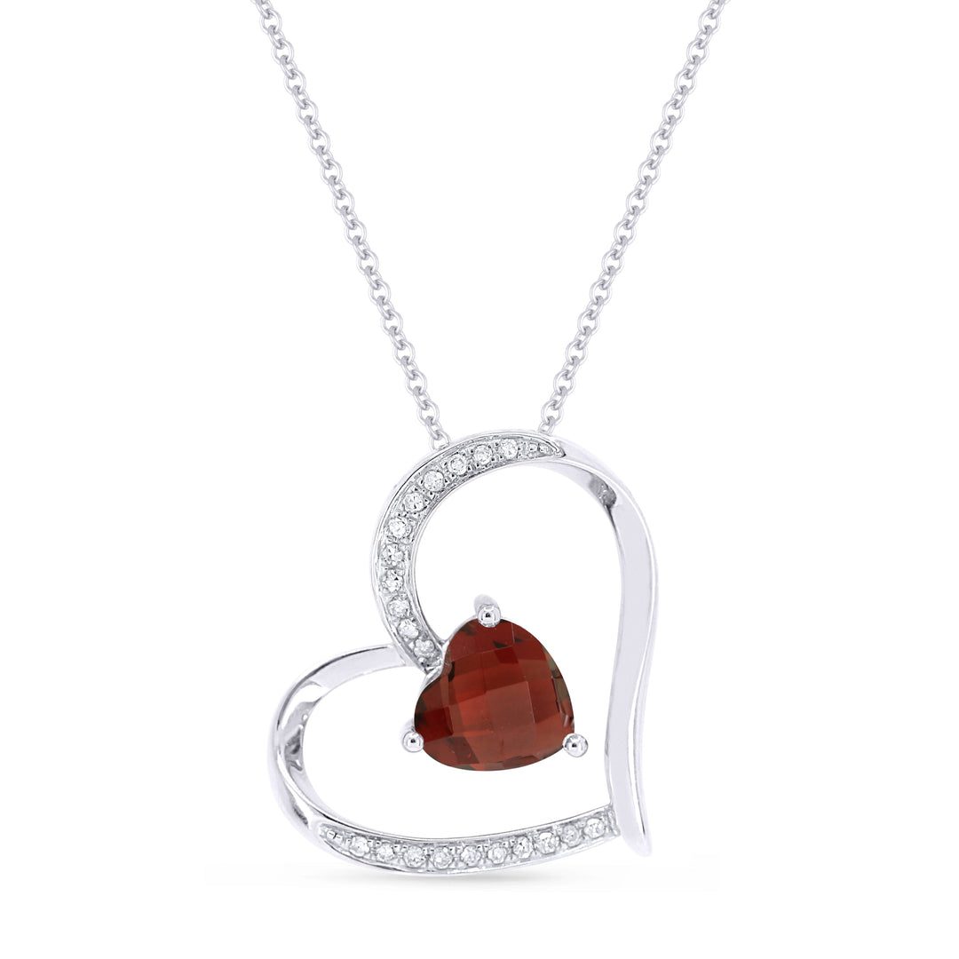 Beautiful Hand Crafted 14K White Gold 6MM Garnet And Diamond Eclectica Collection Pendant