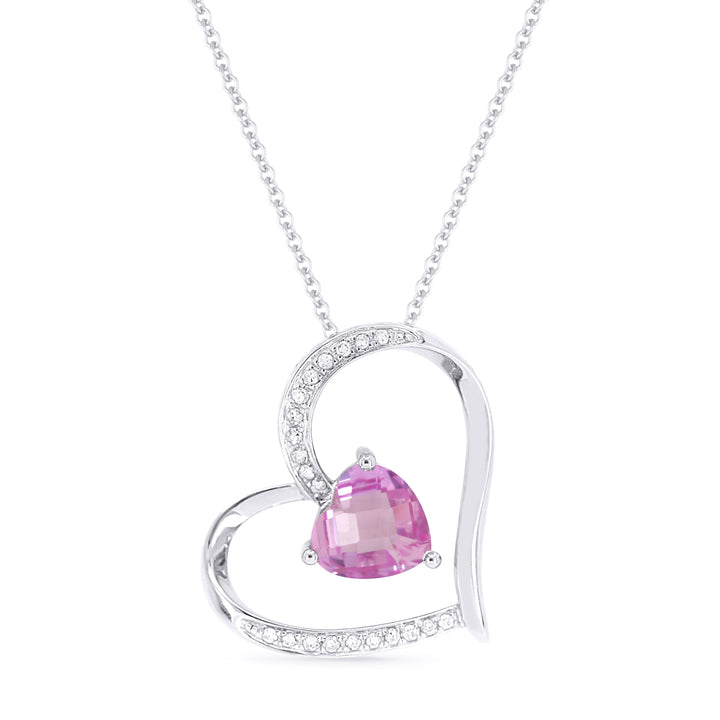 Beautiful Hand Crafted 14K White Gold 6MM Created Pink Sapphire And Diamond Eclectica Collection Pendant