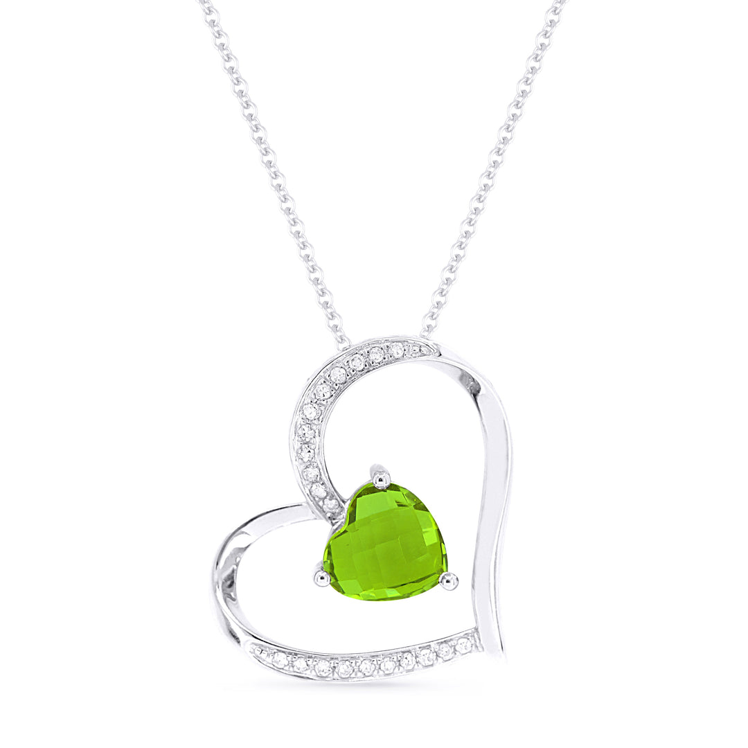 Beautiful Hand Crafted 14K White Gold 6MM Peridot And Diamond Eclectica Collection Pendant