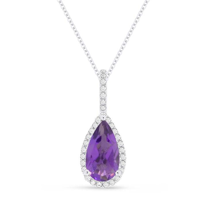 Beautiful Hand Crafted 14K White Gold 5x10MM Amethyst And Diamond Essentials Collection Pendant