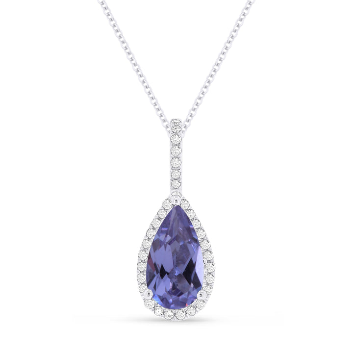 Beautiful Hand Crafted 14K White Gold 5X10MM Created Alexandrite And Diamond Essentials Collection Pendant