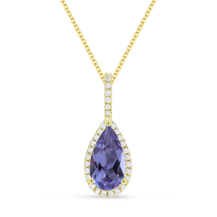 Beautiful Hand Crafted 14K Yellow Gold 5X10MM Created Alexandrite And Diamond Essentials Collection Pendant