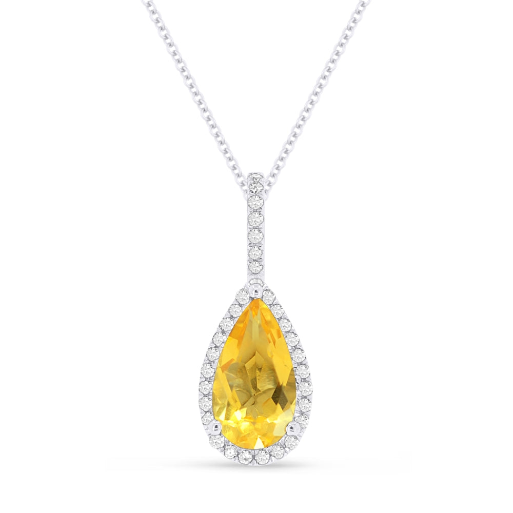 Beautiful Hand Crafted 14K White Gold 5X10MM Citrine And Diamond Essentials Collection Pendant