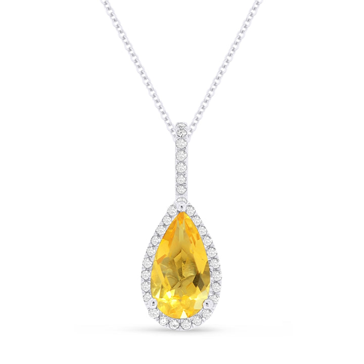 Beautiful Hand Crafted 14K White Gold 5X10MM Citrine And Diamond Essentials Collection Pendant