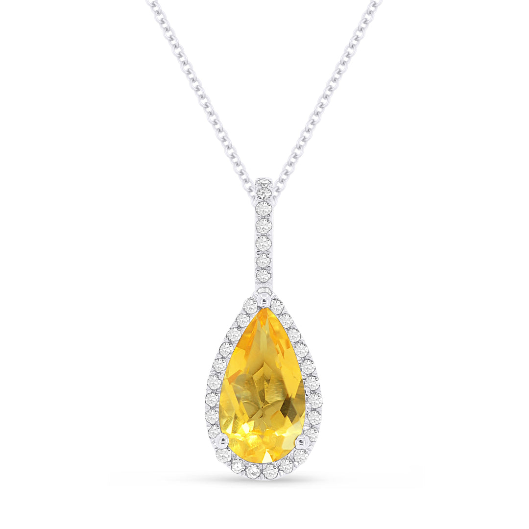 Beautiful Hand Crafted 14K White Gold 5x10MM Citrine And Diamond Essentials Collection Pendant