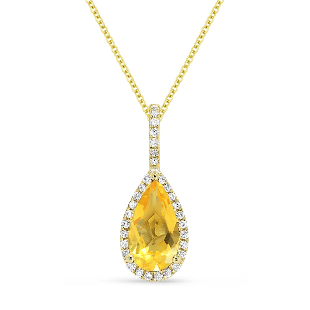 Beautiful Hand Crafted 14K Yellow Gold 5X10MM Citrine And Diamond Essentials Collection Pendant