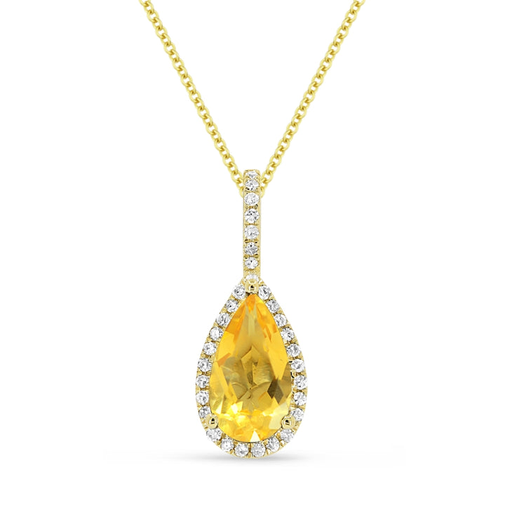 Beautiful Hand Crafted 14K Yellow Gold 5X10MM Citrine And Diamond Essentials Collection Pendant
