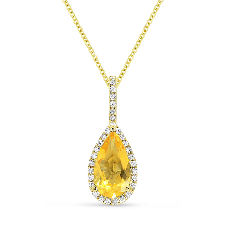 Beautiful Hand Crafted 14K Yellow Gold 5X10MM Citrine And Diamond Essentials Collection Pendant