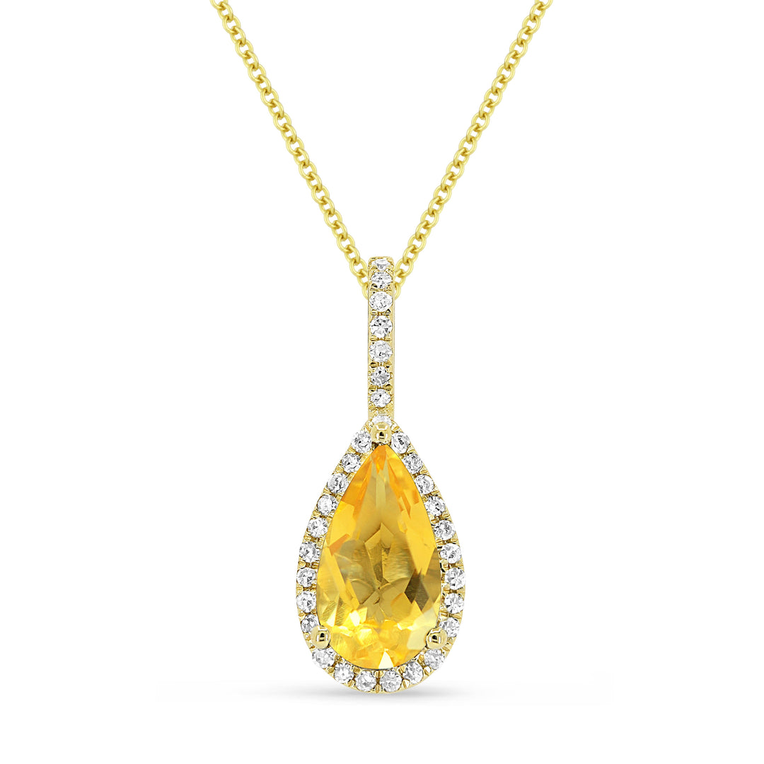 Beautiful Hand Crafted 14K Yellow Gold 5x10MM Citrine And Diamond Essentials Collection Pendant