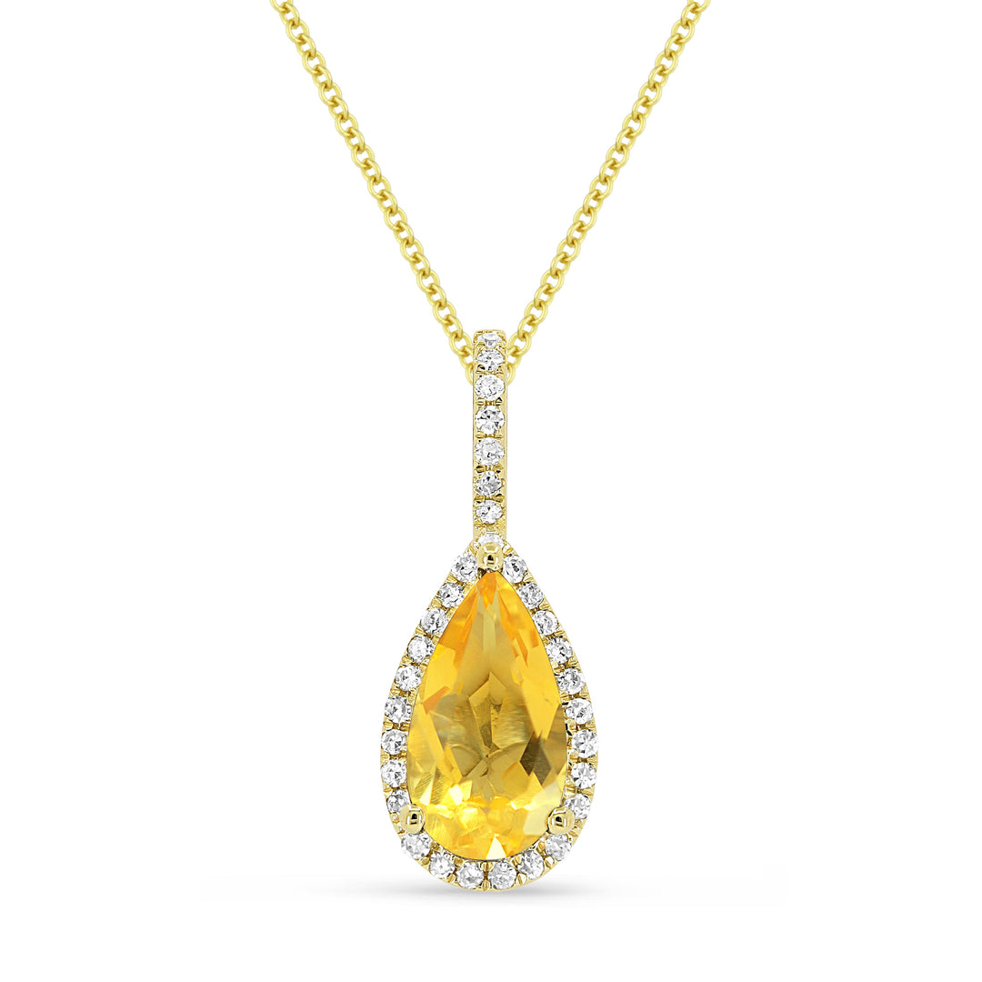 Beautiful Hand Crafted 14K Yellow Gold 5X10MM Citrine And Diamond Essentials Collection Pendant