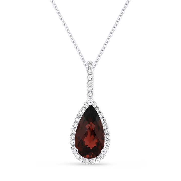 Beautiful Hand Crafted 14K White Gold 5X10MM Garnet And Diamond Essentials Collection Pendant