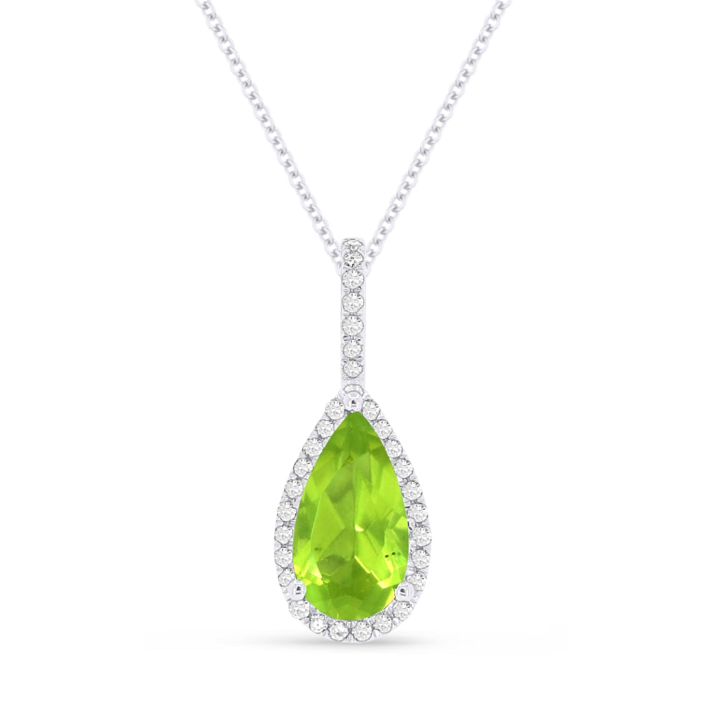 Beautiful Hand Crafted 14K White Gold 5X10MM Peridot And Diamond Essentials Collection Pendant