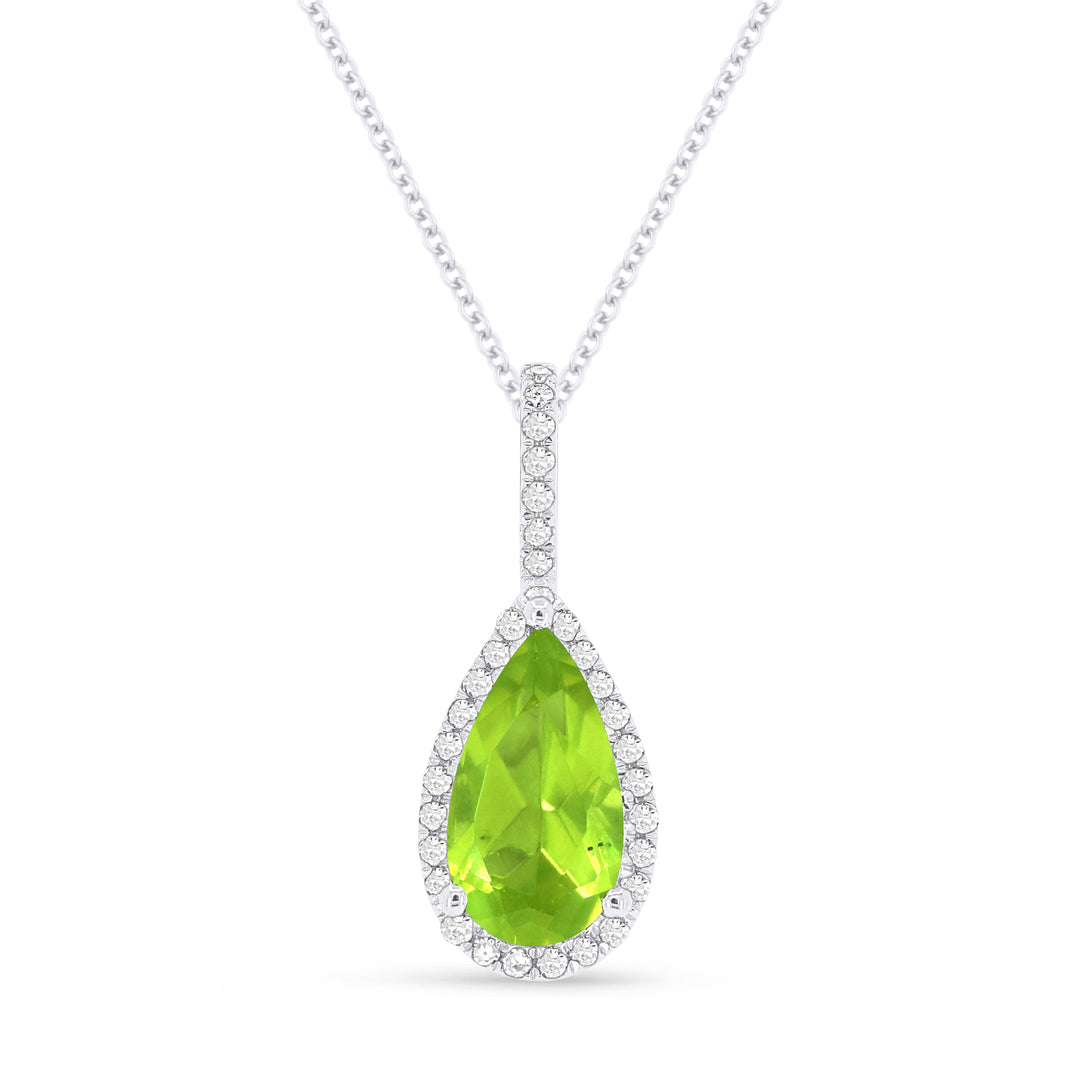 Beautiful Hand Crafted 14K White Gold 5X10MM Peridot And Diamond Essentials Collection Pendant