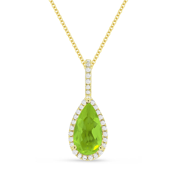 Beautiful Hand Crafted 14K Yellow Gold 5x10MM Peridot And Diamond Essentials Collection Pendant