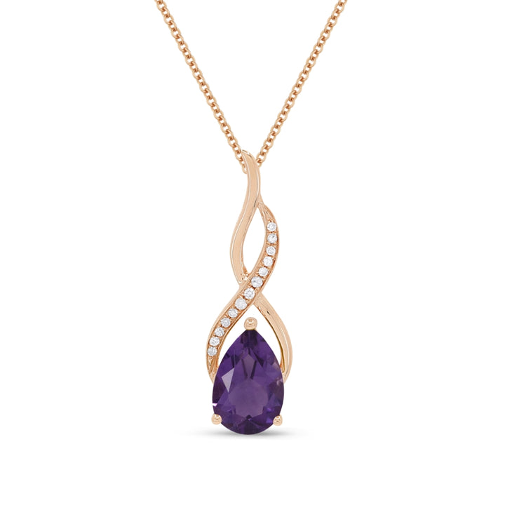 Beautiful Hand Crafted 14K Rose Gold 6X9MM Amethyst And Diamond Essentials Collection Pendant