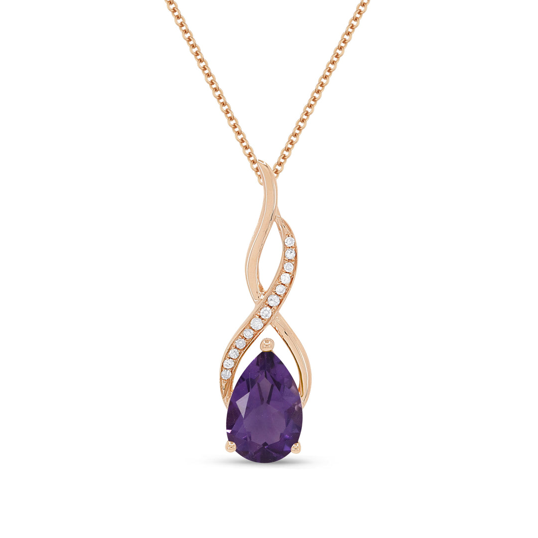 Beautiful Hand Crafted 14K Rose Gold 6X9MM Amethyst And Diamond Essentials Collection Pendant