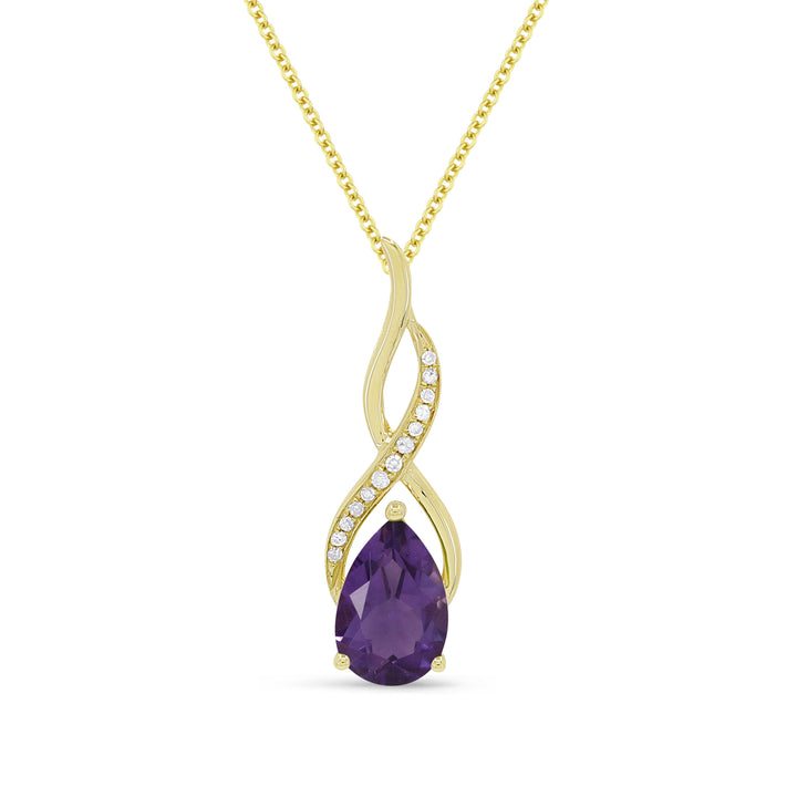 Beautiful Hand Crafted 14K Yellow Gold 6X9MM Amethyst And Diamond Essentials Collection Pendant