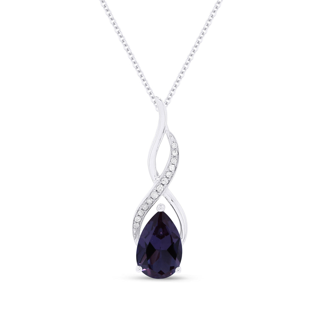 Beautiful Hand Crafted 14K White Gold 6X9MM Created Alexandrite And Diamond Essentials Collection Pendant