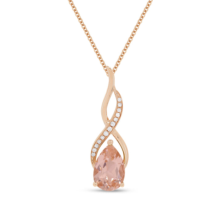 Beautiful Hand Crafted 14K Rose Gold 6X9MM Created Morganite And Diamond Essentials Collection Pendant