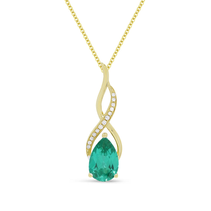 Beautiful Hand Crafted 14K Yellow Gold 6X9MM Created Tourmaline Paraiba And Diamond Essentials Collection Pendant