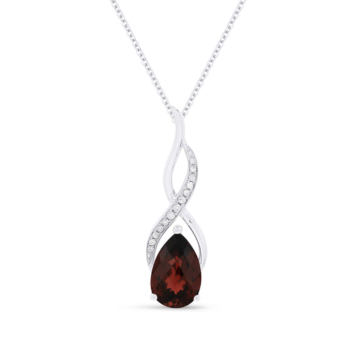 Beautiful Hand Crafted 14K White Gold 6X9MM Garnet And Diamond Essentials Collection Pendant