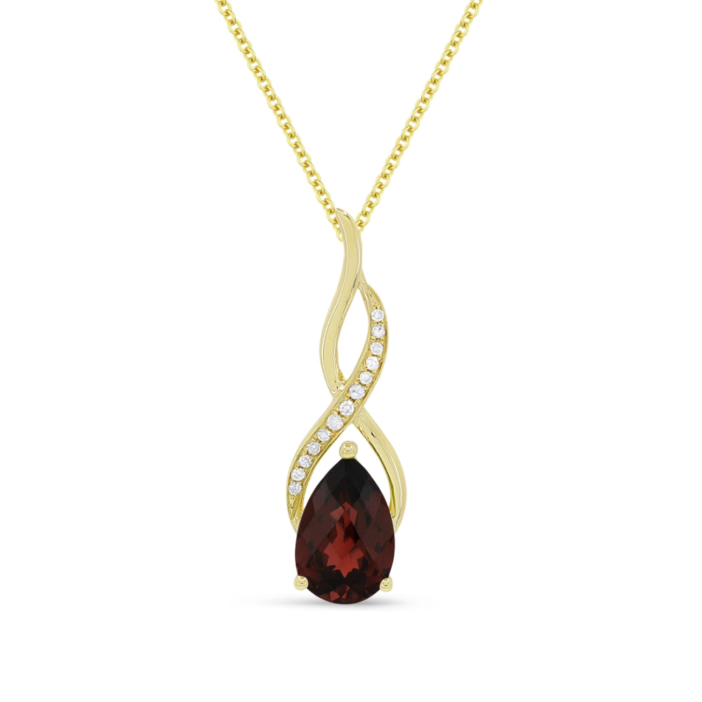 Beautiful Hand Crafted 14K Yellow Gold 6X9MM Garnet And Diamond Essentials Collection Pendant