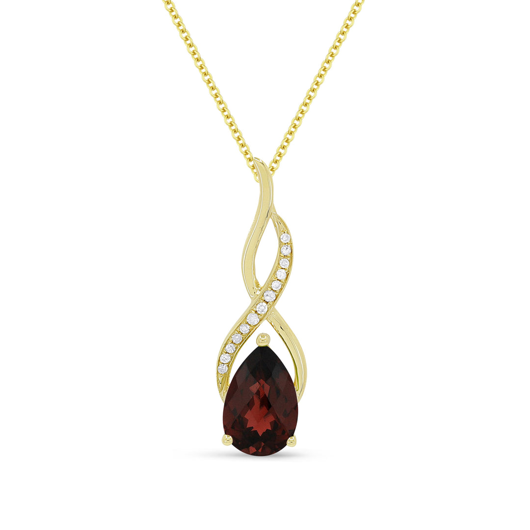 Beautiful Hand Crafted 14K Yellow Gold 6X9MM Garnet And Diamond Essentials Collection Pendant