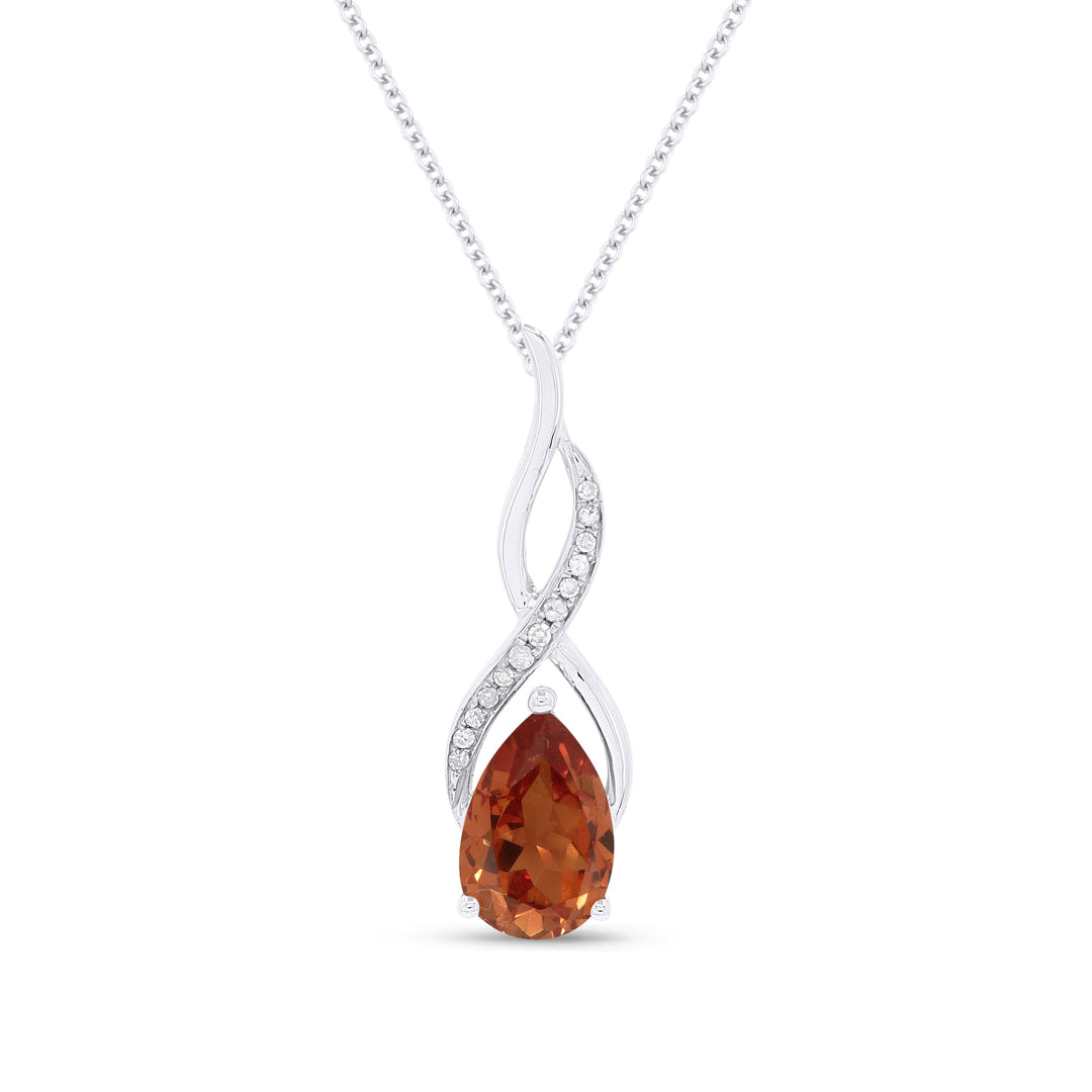 Beautiful Hand Crafted 14K White Gold 6X9MM Created Padparadscha And Diamond Essentials Collection Pendant