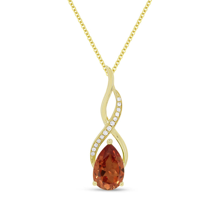 Beautiful Hand Crafted 14K Yellow Gold 6X9MM Created Padparadscha And Diamond Essentials Collection Pendant