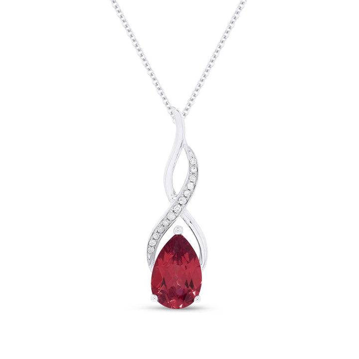 Beautiful Hand Crafted 14K White Gold 6X9MM Created Ruby And Diamond Essentials Collection Pendant