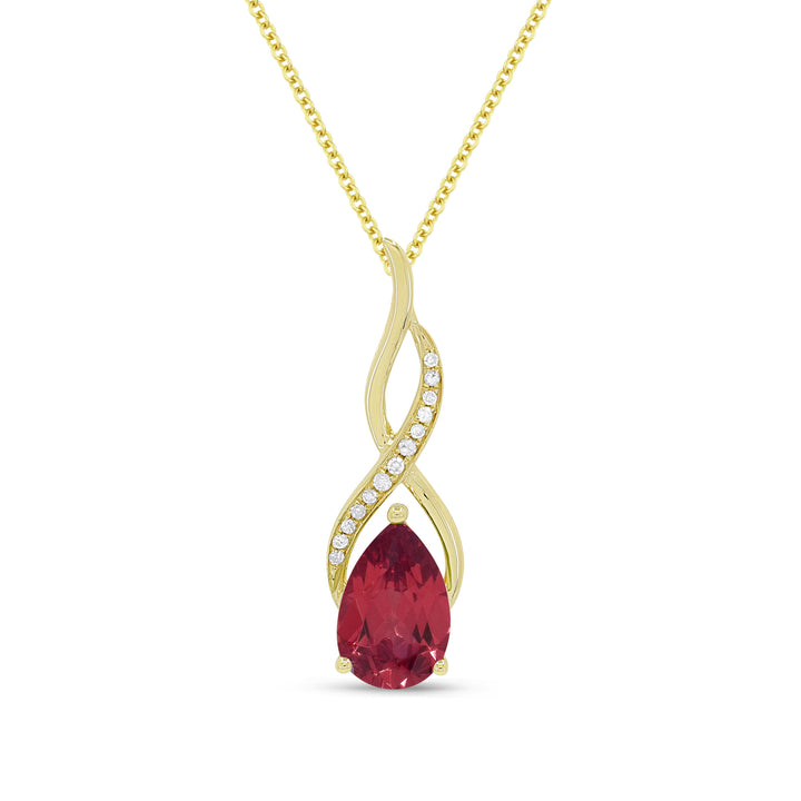 Beautiful Hand Crafted 14K Yellow Gold 6X9MM Created Ruby And Diamond Essentials Collection Pendant