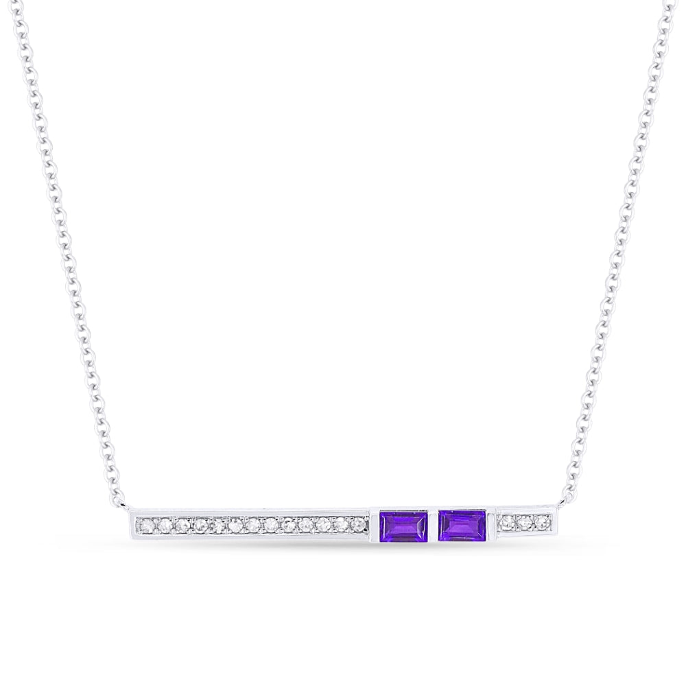 Beautiful Hand Crafted 14K White Gold  Amethyst And Diamond Eclectica Collection Necklace