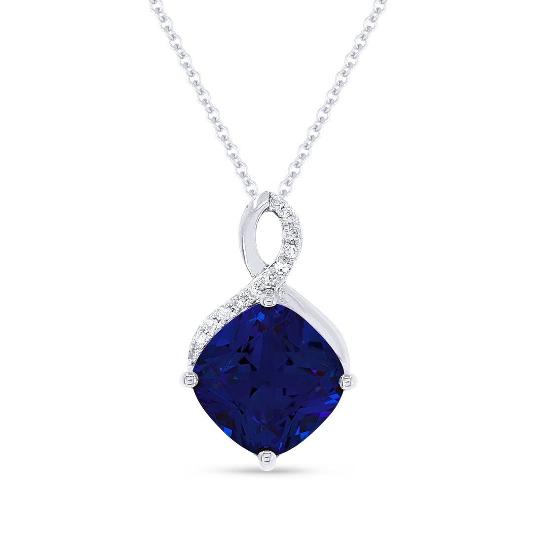 Beautiful Hand Crafted 14K White Gold 8MM Created Sapphire And Diamond Essentials Collection Pendant
