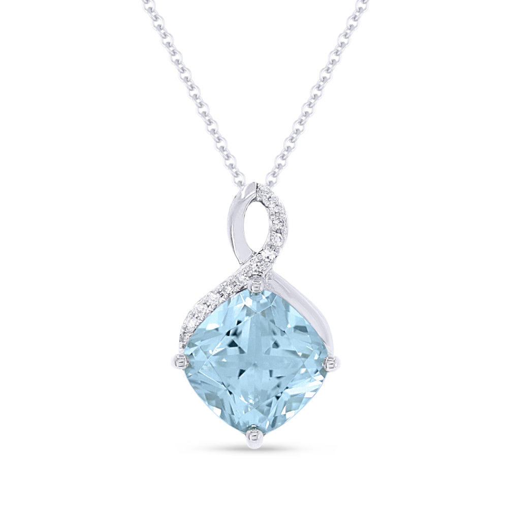 Beautiful Hand Crafted 14K White Gold 8MM Blue Topaz And Diamond Eclectica Collection Pendant