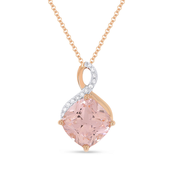 Beautiful Hand Crafted 14K Rose Gold 8MM Created Morganite And Diamond Eclectica Collection Pendant